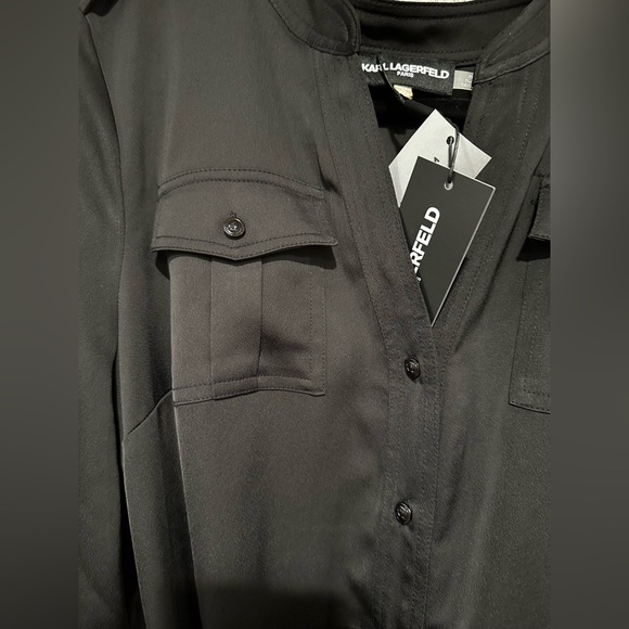 NWT Karl Lagerfeld Logo Belt Handkerchief Hem Midi Dress - Picture 7 of 12